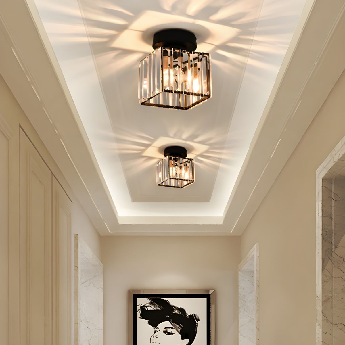 Bronp - Crystal ceiling lamp - Black Metal & K9 Crystal flush mount