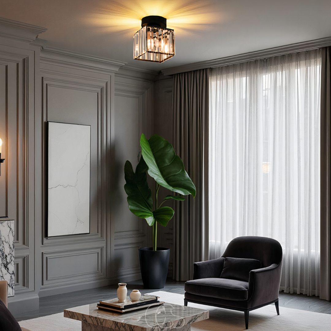 Bronp - Crystal ceiling lamp - Black Metal & K9 Crystal flush mount