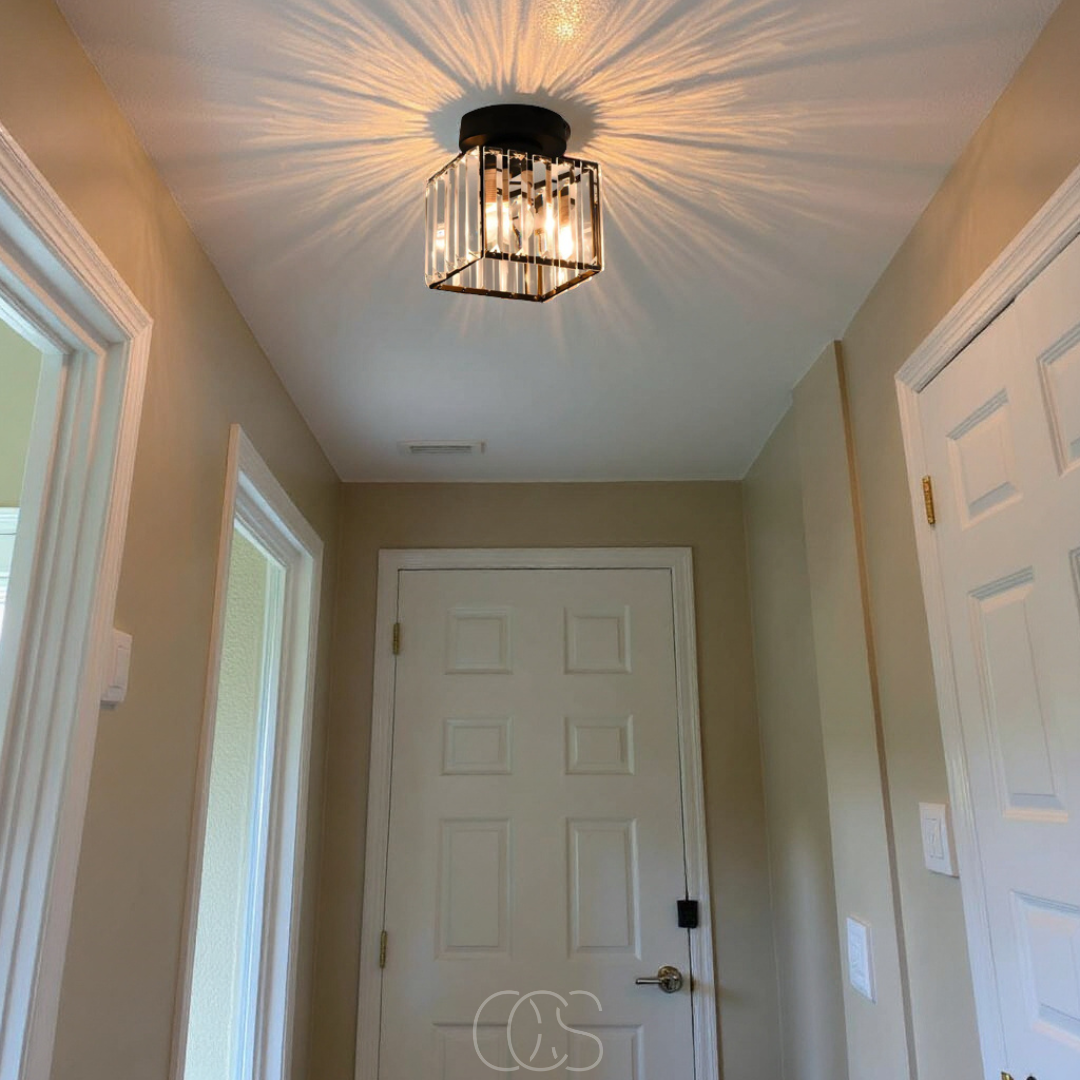 Bronp - Crystal ceiling lamp - Black Metal & K9 Crystal flush mount