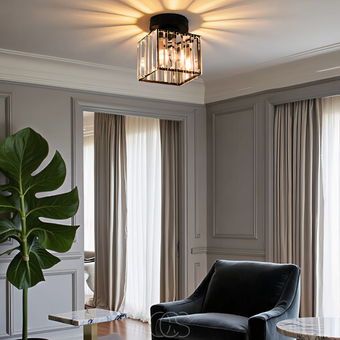 Bronp - Crystal ceiling lamp - Black Metal & K9 Crystal flush mount