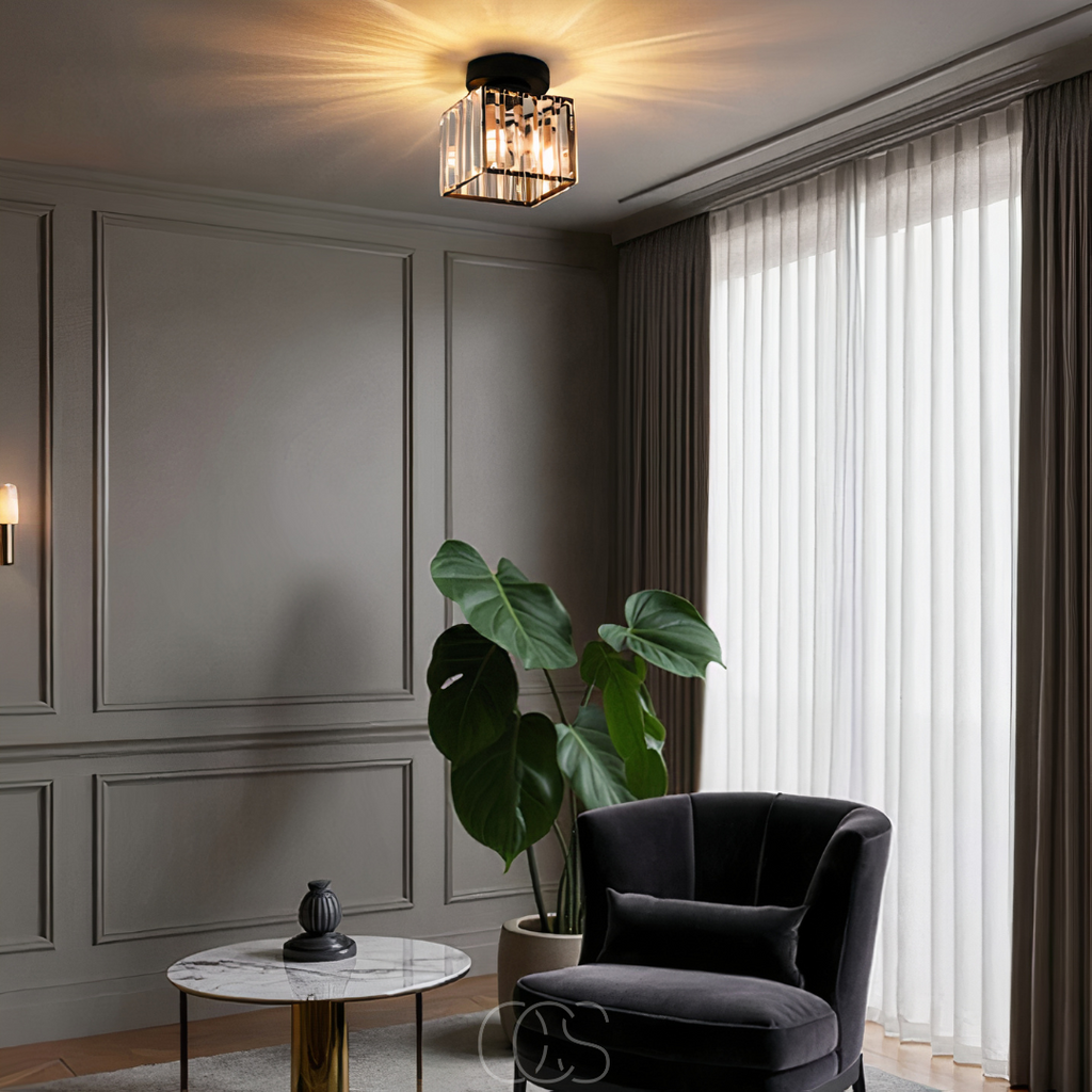 Bronp - Crystal ceiling lamp - Black Metal & K9 Crystal flush mount