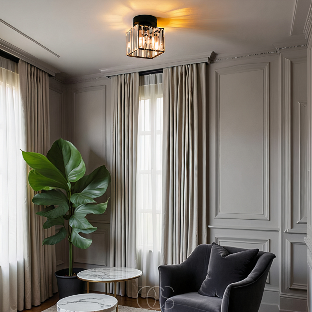 Bronp - Crystal ceiling lamp - Black Metal & K9 Crystal flush mount
