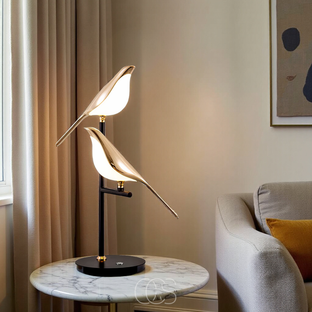 Bronp - LED Bordlampe med Gylden Fugl – Varm Atmosfærisk Lys