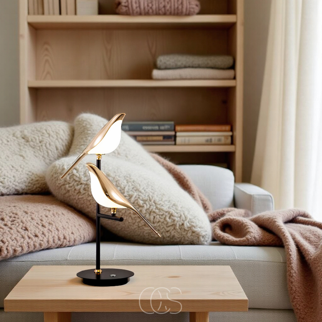 Bronp - LED Bordlampe med Gylden Fugl – Varm Atmosfærisk Lys