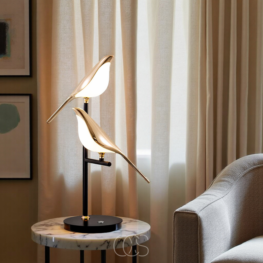 Bronp - LED Bordlampe med Gylden Fugl – Varm Atmosfærisk Lys