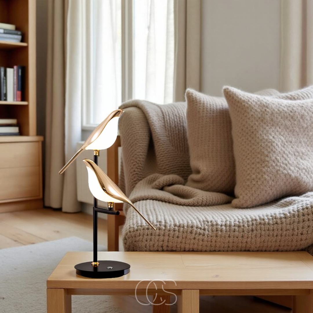 Bronp - LED Bordlampe med Gylden Fugl – Varm Atmosfærisk Lys