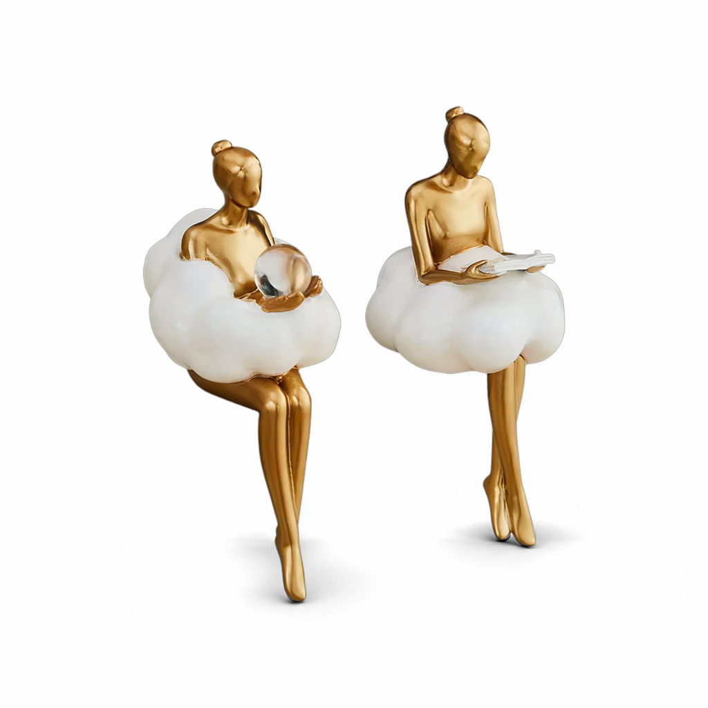 Bronp - Reading Woman on Cloud Sculpture - Resin Art Object