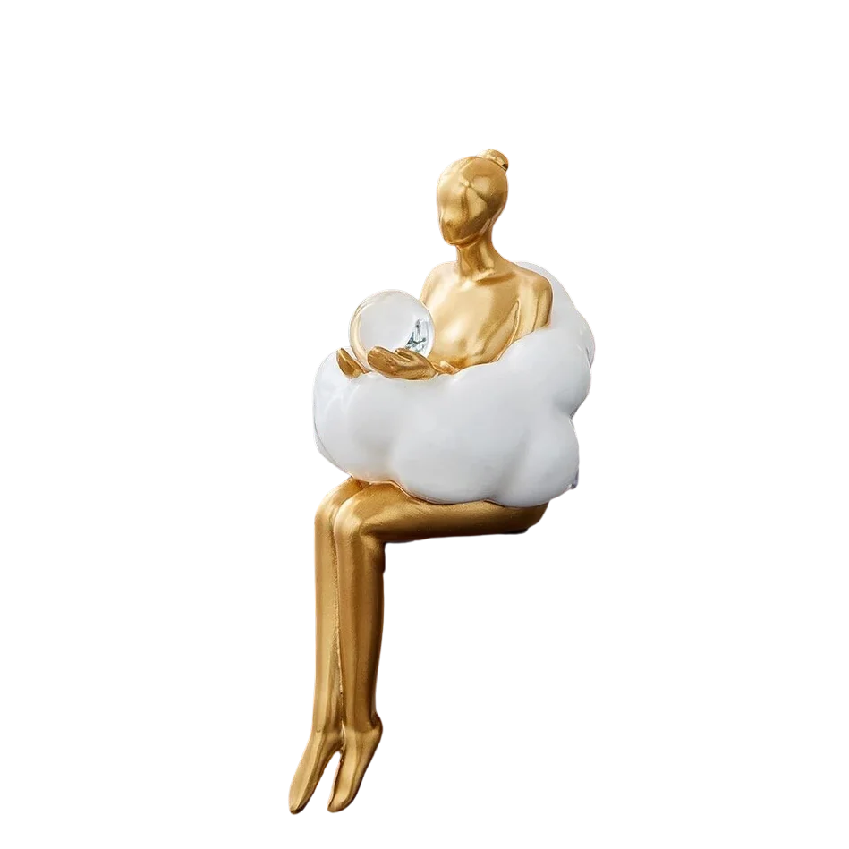 Bronp - Reading Woman on Cloud Sculpture - Resin Art Object
