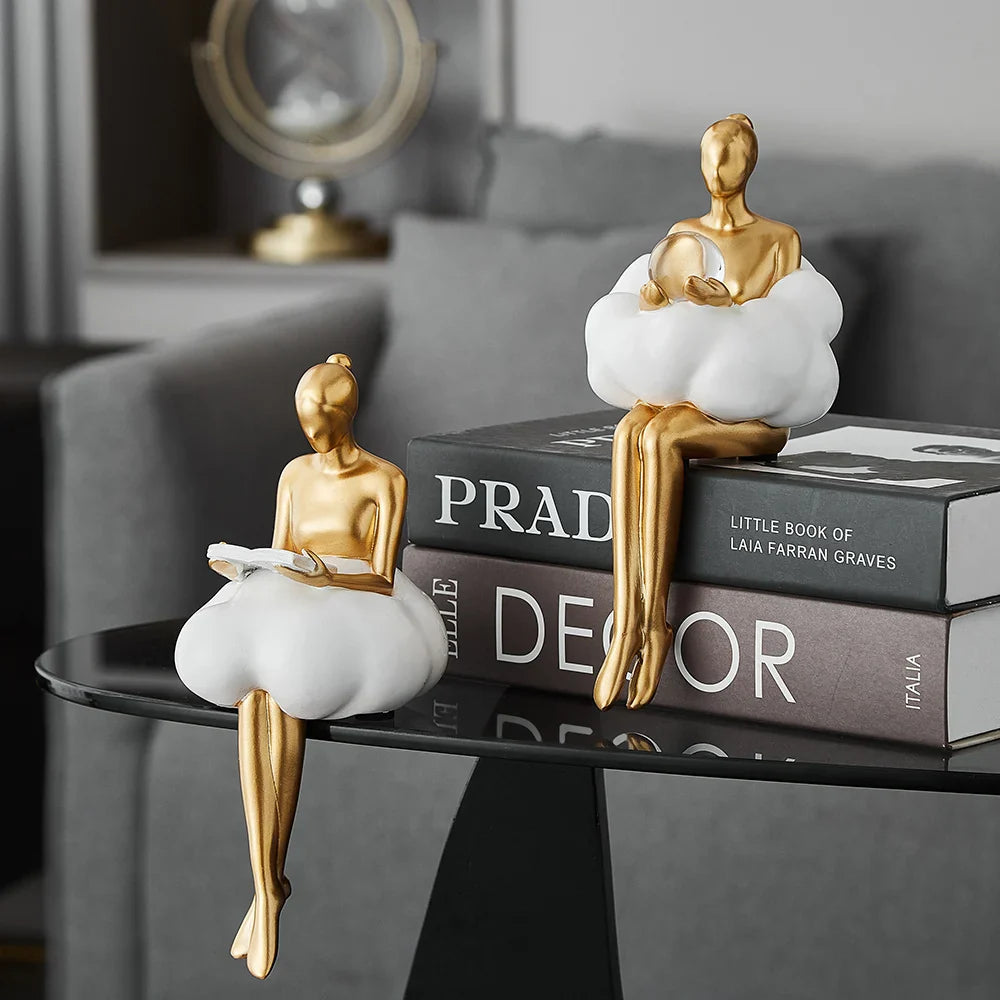 Bronp - Reading Woman on Cloud Sculpture - Resin Art Object