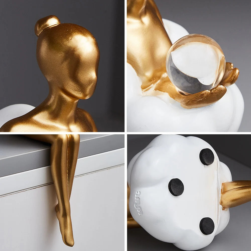 Bronp - Reading Woman on Cloud Sculpture - Resin Art Object