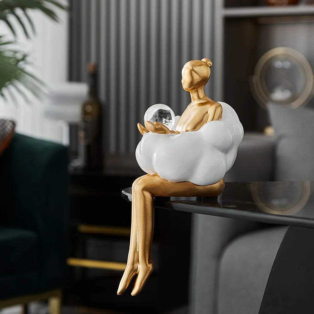 Bronp - Reading Woman on Cloud Sculpture - Resin Art Object